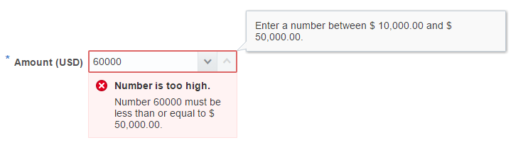 Form Field with hint text and an error message showing